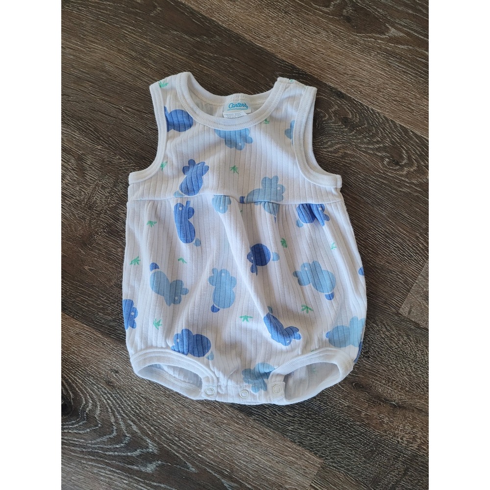 Vintage Carters Baby Blue Bunny Cloud Ribbed Tank Bodysuit 18 Months‎ #5